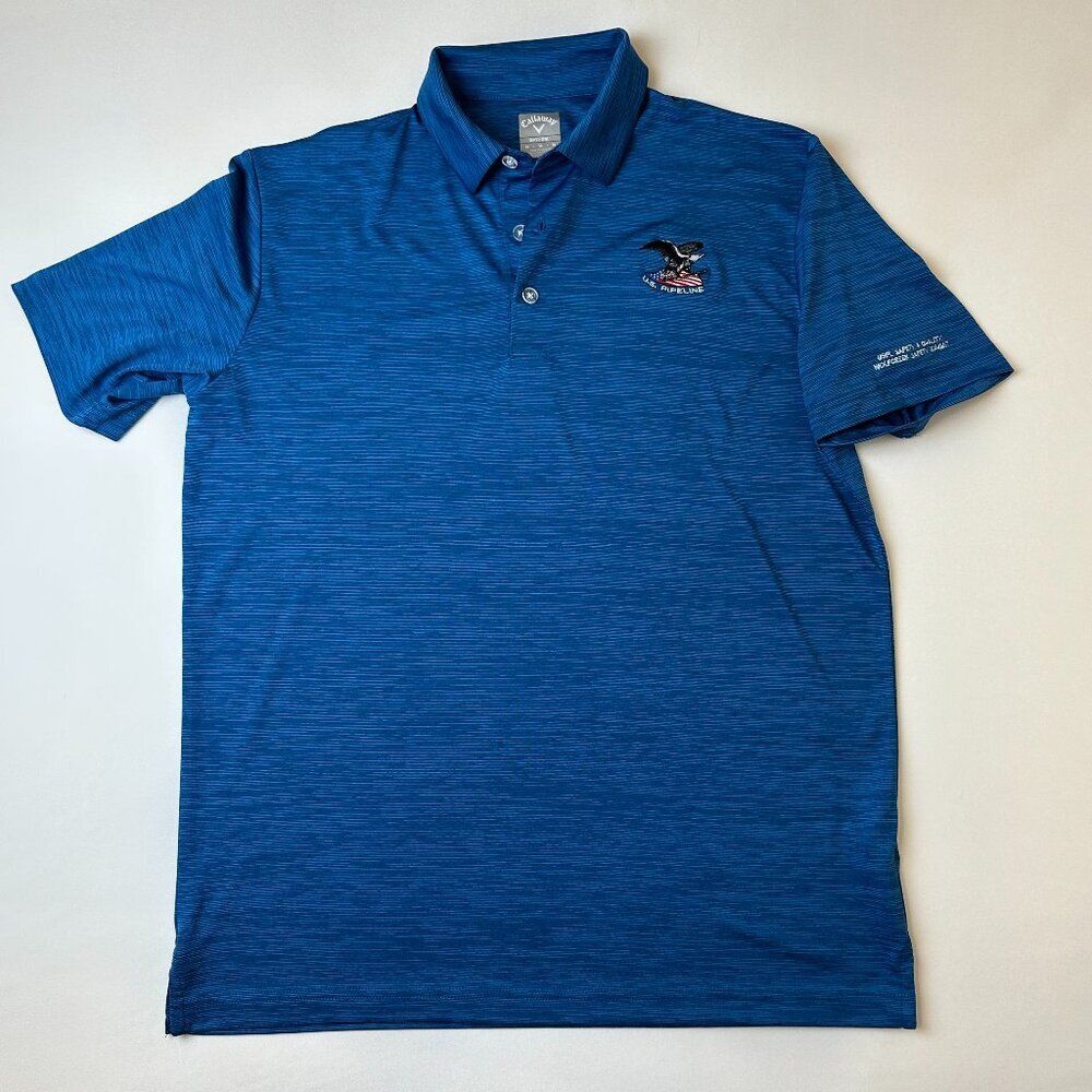 Callaway Opti-Dri Polo Shirt Mens Medium Blue US Pipeline Eagle Golf Patriotic